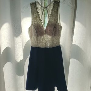 Lace white top with blue skirt dress